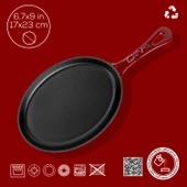 Lava Döküm Oval Fajita Tabağı Döküm Demir Yekpare Saplı Kayın Servis Ahşabı Ölçü 17x23cm.-Bordo thumbnail 4