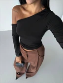 Omuz detaylı kollu bluz siyah f2336 thumbnail 5