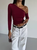 Omuz detaylı kollu bluz bordo f2336 thumbnail 3