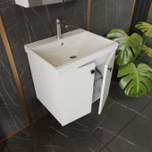 Karen Banyo Mimoza 60 Cm Mdf,Lavabolu,Aynalı Banyo Dolabı Seti,Seramik Lavabo Dahil Beyaz Mdf - 2