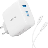 Ricomm 100W GaN 3 Portlu USB-C + USB-A Şarj Aleti QC5.0 PD Type-C Hızlı Şarj Cihazı + 100W Şarj Kablosu Teşhir - 1