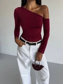 Omuz detaylı kollu bluz bordo f2336 thumbnail 1