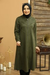 Süet Fermuarlı Kap - Haki - 1