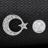 Ayyıldız Desenli 925 Ayar Gümüş Rozet Yaka İğnesi - 1