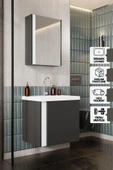 Karen Banyo Kemer 50 Cm, Lavabolu, Aynalı, Banyo Dolabı, Mat Antrasit, Lavabo Dahil - 1