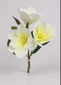 Yapay Çiçek 3Dallı Buket Manolya Gerçek Dokulu Magnolia 32cm KREM thumbnail 3