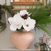 Yapay Çiçek 3Dallı Buket Manolya Gerçek Dokulu Magnolia 32cm BEYAZ thumbnail 6