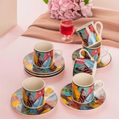 Porsima TE-156 Exotic 6 Kişilik Renkli Porselen Türk Kahvesi Fincan Takımı - 12 Parça - 1