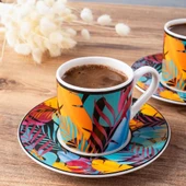 Porsima TE-156 Exotic 6 Kişilik Renkli Porselen Türk Kahvesi Fincan Takımı - 12 Parça - 2