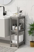 Mithra Life 3 Katlı Hazneli Tekerlekli Gri Mutfak Banyo Rafı PG MIT1216 thumbnail 3