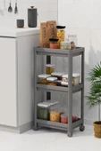 Mithra Life 3 Katlı Hazneli Tekerlekli Gri Mutfak Banyo Rafı PG MIT1216 thumbnail 2