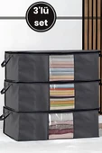 3’lü Baza Hurcu Seti Antrasit, Yatak Kanepe Altı Yastık Kıyafet Çamaşır Düzenleyici (64x45cm) 3 Adet thumbnail 1