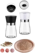 Mithra Life 2 li Set Cam Siyah Beyaz Tuz Karabiber Değirmeni Tuzluk Biberlik MIT1242 thumbnail 2