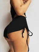 Kadın Ip Askılı Crop Bluz Ve Yanlardan Büzgülü Ikili Kaşkorse Short Takım thumbnail 3