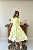 Sarı Kemerli Balon Kollu Elbise thumbnail 2