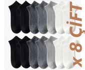 8 Çift beyaz gri siyah Desenli çorap pamuklu ayak bileği düşük kesim genç Çorabı  36-40 thumbnail 1