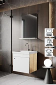 Karen Banyo Milano 50 Cm Lavabolu Banyo Dolabı, Lavabo Dahil, Ayna Dahil, Sonomo Meşe - 1