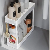 Mucit Home Çok Amaçlı 2 Katlı Evye Altı Düzenleyicisi Askılı Banyo Düzenleyici Dolap İçi Organizer Raf - 1