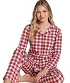 Kadın Önden Düğmeli Uzun Kollu Kışlık Pijama Takımı Elena Moretti Rahat Ev Giyim Hediyelik thumbnail 1