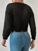 Büyük düğmeli delikli hırka siyah - 3