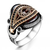 Ay Yıldız Tasarımlı Kırmızı Zirkon Taşlı 925 Ayar Gümüş Yüzük thumbnail 3