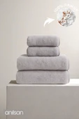 4'lü Gri Havlu Set %100 Pamuk - 2 Adet El Havlusu 50x90 ve 2 Adet Banyo Havlusu 70x140 thumbnail 1