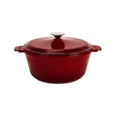 Lava Döküm Yuvarlak Güvec Tencere Döküm Demir Yekpare Kulplu. Çap(Ø)26cm.-Bordo thumbnail 1