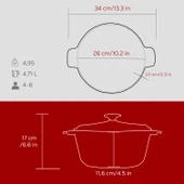 Lava Döküm Yuvarlak Güvec Tencere Döküm Demir Yekpare Kulplu. Çap(Ø)26cm.-Bordo thumbnail 5