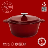 Lava Döküm Yuvarlak Güvec Tencere Döküm Demir Yekpare Kulplu. Çap(Ø)26cm.-Bordo thumbnail 4