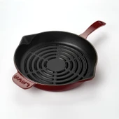 Lava Döküm Yuvarlak Izgara Tava Döküm Demir Yekpare Saplı Radyal Dokulu İç Yüzey Çap(Ø)28cm.-Bordo thumbnail 2