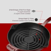 Lava Döküm Yuvarlak Izgara Tava Döküm Demir Yekpare Saplı Radyal Dokulu İç Yüzey Çap(Ø)28cm.-Bordo thumbnail 6