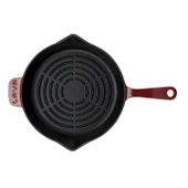 Lava Döküm Yuvarlak Izgara Tava Döküm Demir Yekpare Saplı Radyal Dokulu İç Yüzey Çap(Ø)28cm.-Bordo thumbnail 3