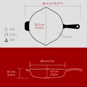 Lava Döküm Yuvarlak Izgara Tava Döküm Demir Yekpare Saplı Radyal Dokulu İç Yüzey Çap(Ø)28cm.-Bordo thumbnail 5