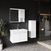 Karen Banyo Deniz 80 Cm Lavabolu, Aynalı Banyo Dolabı, Lavabo Dahil, Boy Dolabı Dahil, Beyaz - 2
