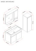 Karen Banyo Deniz 80 Cm Lavabolu, Aynalı Banyo Dolabı, Lavabo Dahil, Boy Dolabı Dahil, Beyaz - 6