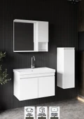 Karen Banyo Deniz 80 Cm Lavabolu, Aynalı Banyo Dolabı, Lavabo Dahil, Boy Dolabı Dahil, Beyaz - 1