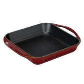 Lava Döküm Kare Kızartma Tavası Döküm Demir Yekpare Çift Kulplu Ölçü 26x26cm.-Bordo thumbnail 2