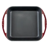 Lava Döküm Kare Kızartma Tavası Döküm Demir Yekpare Çift Kulplu Ölçü 26x26cm.-Bordo thumbnail 3