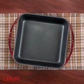 Lava Döküm Kare Kızartma Tavası Döküm Demir Yekpare Çift Kulplu Ölçü 26x26cm.-Bordo thumbnail 7