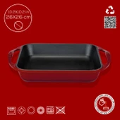 Lava Döküm Kare Kızartma Tavası Döküm Demir Yekpare Çift Kulplu Ölçü 26x26cm.-Bordo thumbnail 4