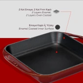 Lava Döküm Kare Kızartma Tavası Döküm Demir Yekpare Çift Kulplu Ölçü 26x26cm.-Bordo thumbnail 6