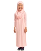 Penye Kendinden Başörtülü Çocuk Namaz Elbisesi Açık Pembe/ 6-7-8 yaş - 1