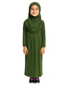 Penye Kendinden Başörtülü Çocuk Namaz Elbisesi Yeşil/ 6-7-8 yaş - 1