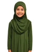 Penye Kendinden Başörtülü Çocuk Namaz Elbisesi Yeşil/ 6-7-8 yaş - 3