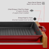 Lava Döküm Dikdörtgen Izgara Tavası Kayın Servis Ahşabı Döküm Demir Yekpare Çift Kulplu Ölçü 26x32cm. thumbnail 6