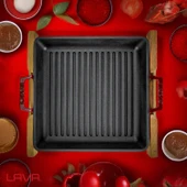 Lava Döküm Kare Izgara Tavası Kayın Servis Ahşabı Döküm Demir Yekpare Çift Kulplu Ölçü 26x26cm.-Bordo thumbnail 7