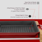 Lava Döküm Kare Izgara Tavası Kayın Servis Ahşabı Döküm Demir Yekpare Çift Kulplu Ölçü 26x26cm.-Bordo thumbnail 6