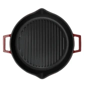 Lava Döküm Yuvarlak Izgara Tavası Döküm Demir Yekpare Çift Kulplu Konkav Taban 15mm. Çap(Ø)30cm.-Bordo - 3