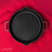 Lava Döküm Yuvarlak Izgara Tavası Döküm Demir Yekpare Çift Kulplu Konkav Taban 15mm. Çap(Ø)30cm.-Bordo - 7