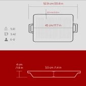 Lava Döküm Dikdörtgen Izgara Tavası Döküm Demir Yekpare Çift Kulplu Ölçü 26x45cm.-Bordo thumbnail 5